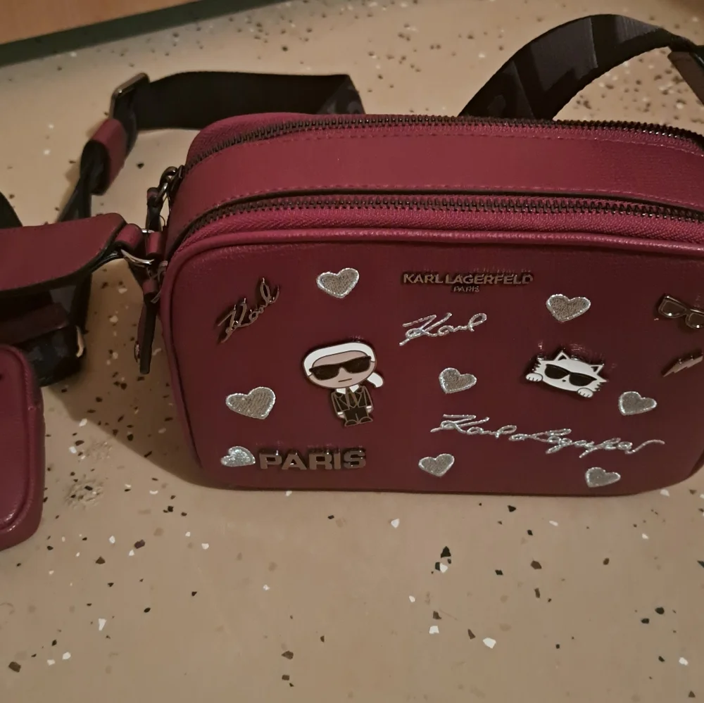 Karl Lagerfeld Burgundy Crossbody Bag with Silver Accents